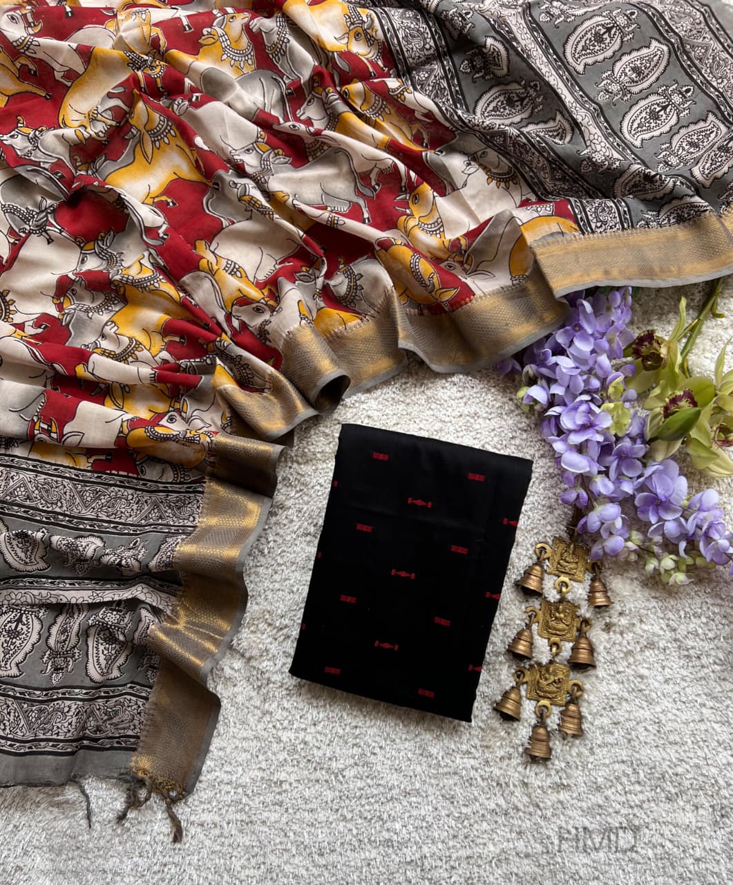 Raw Silk Top with Chennuri Silk Kalamkari Dupatta