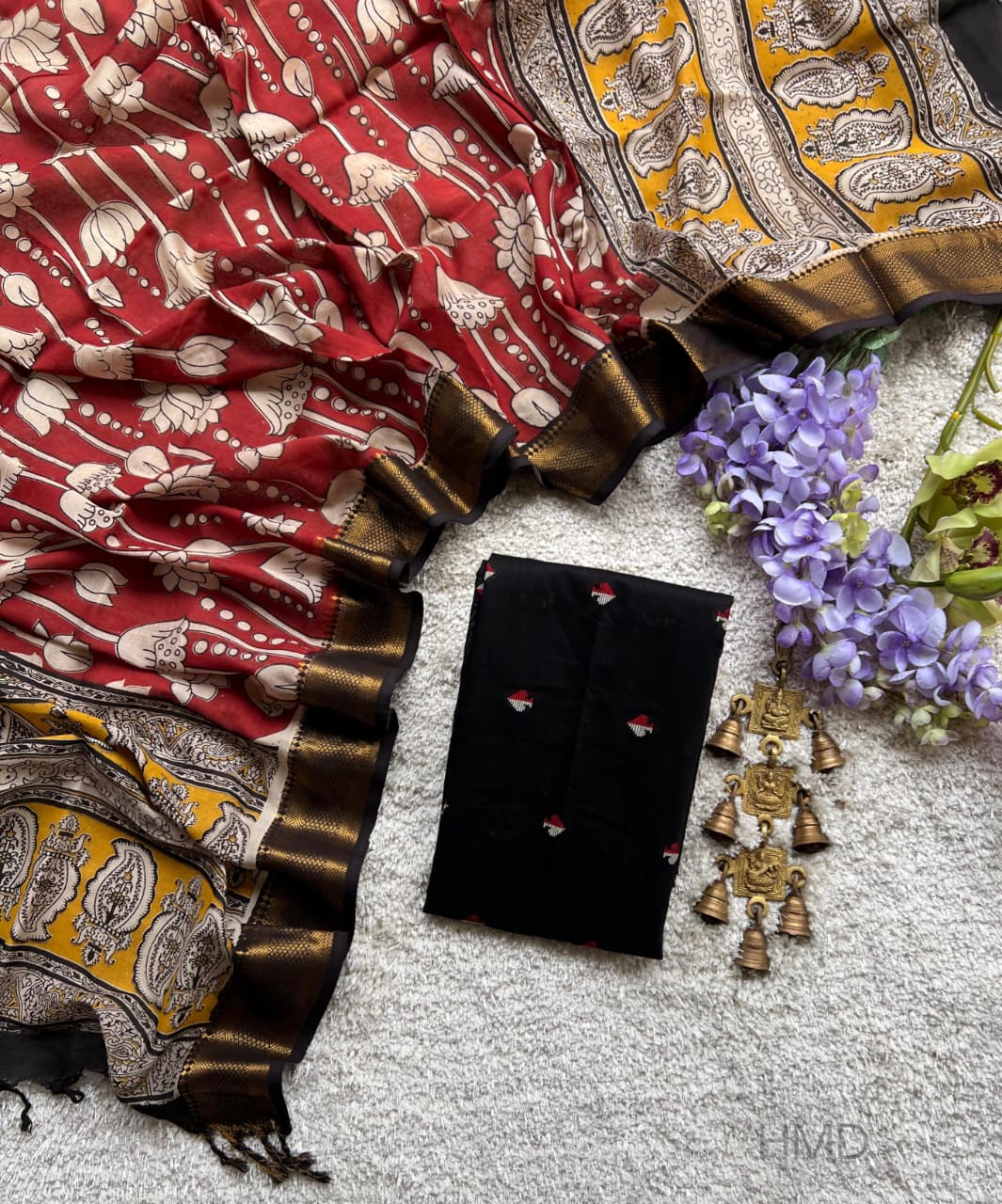 Raw Silk Top with Chennuri Silk Kalamkari Dupatta