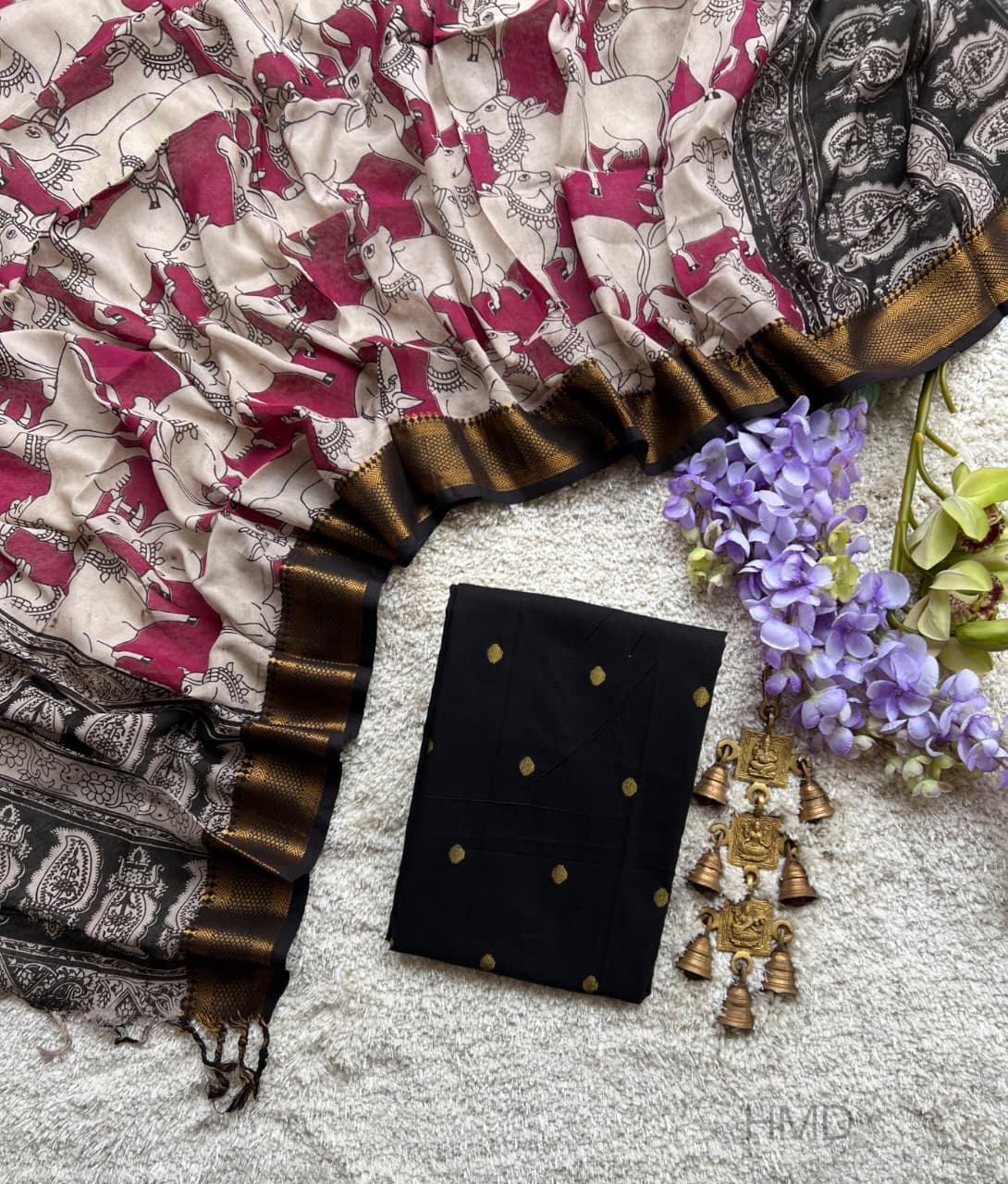 Raw Silk Top with Chennuri Silk Kalamkari Dupatta