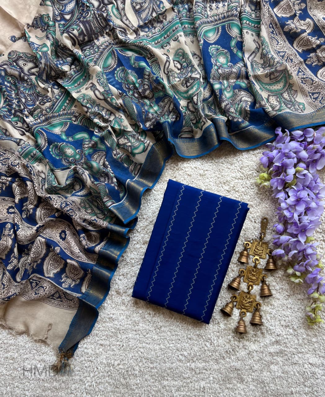 Raw Silk Top with Chennuri Silk Kalamkari Dupatta