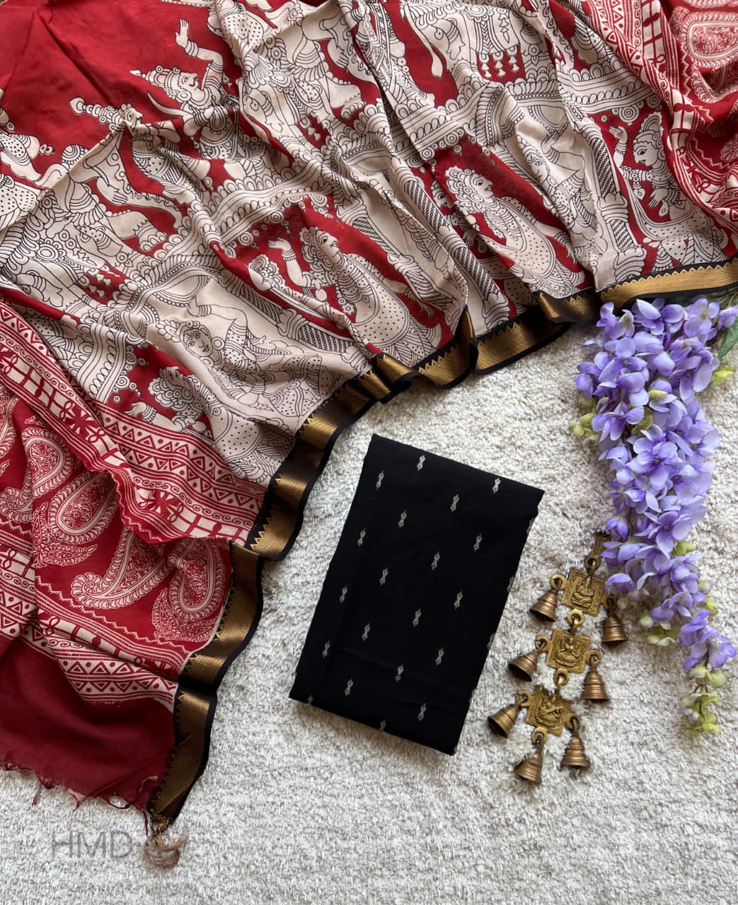 Raw Silk Top with Chennuri Silk Kalamkari Dupatta